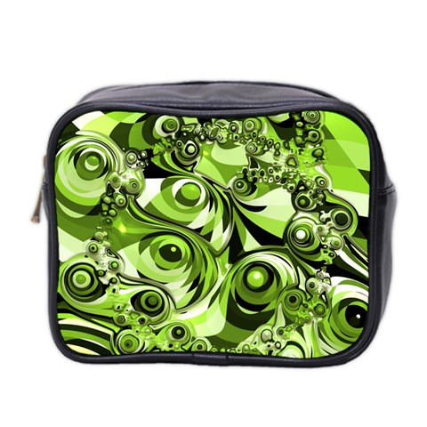 Retro Green Abstract Mini Travel Toiletry Bag (Two Sides) from ArtsNow.com Front