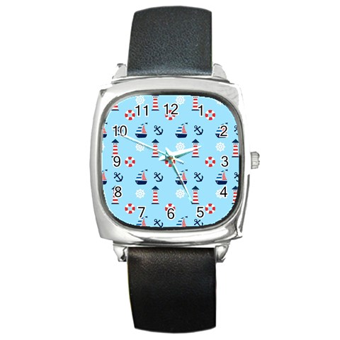 Sailing The Bay Square Leather Watch from ArtsNow.com Front