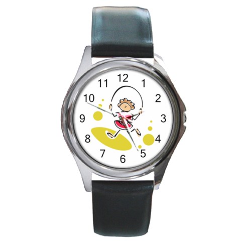 Girl Jumping Rope Round Metal Watch from ArtsNow.com Front