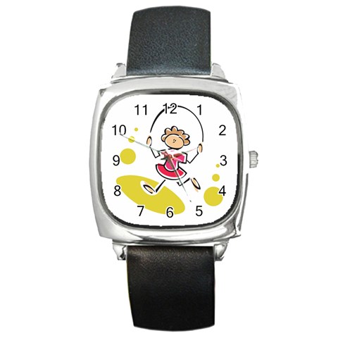 Girl Jumping Rope Square Metal Watch from ArtsNow.com Front