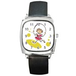 Girl Jumping Rope Square Metal Watch