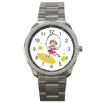 Girl Jumping Rope Sport Metal Watch