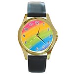 Acrylic Rainbow Round Leather Watch (Gold Rim) 