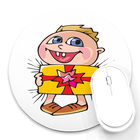 Happy Blue Eyed Boy Round Mousepad from ArtsNow.com Front