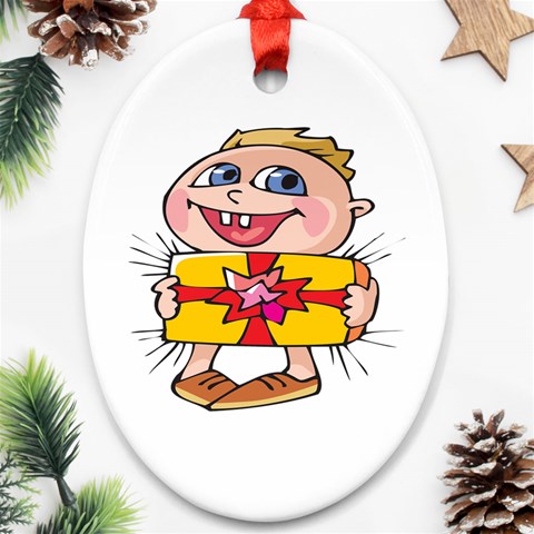 Happy Blue Eyed Boy Ornament (Oval) from ArtsNow.com Front