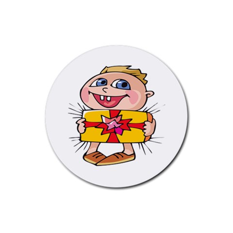 Happy Blue Eyed Boy Rubber Coaster (Round) from ArtsNow.com Front