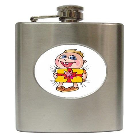 Happy Blue Eyed Boy Hip Flask (6 oz) from ArtsNow.com Front