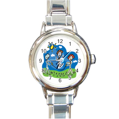 Jump Roping Kids Round Italian Charm Watch from ArtsNow.com Front