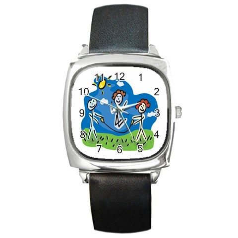 Jump Roping Kids Square Metal Watch from ArtsNow.com Front