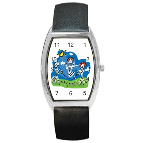 Jump Roping Kids Barrel Style Metal Watch from ArtsNow.com Front