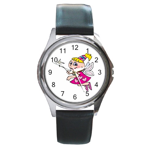 Happy Fairy Girl Round Metal Watch from ArtsNow.com Front