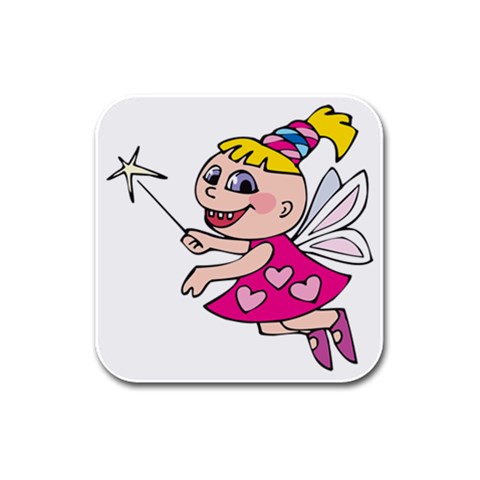 Happy Fairy Girl Rubber Square Coaster (4 pack) from ArtsNow.com Front