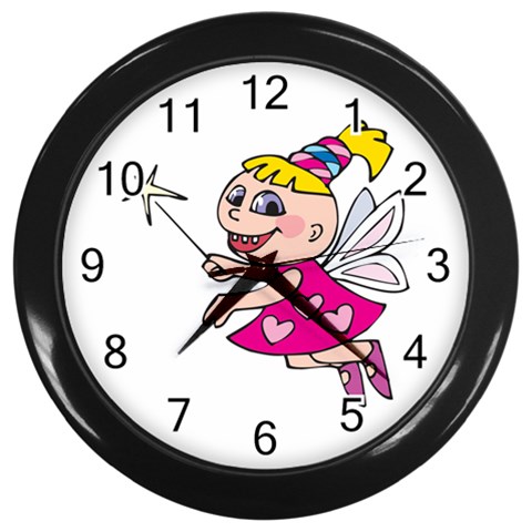 Happy Fairy Girl Wall Clock (Black) from ArtsNow.com Front