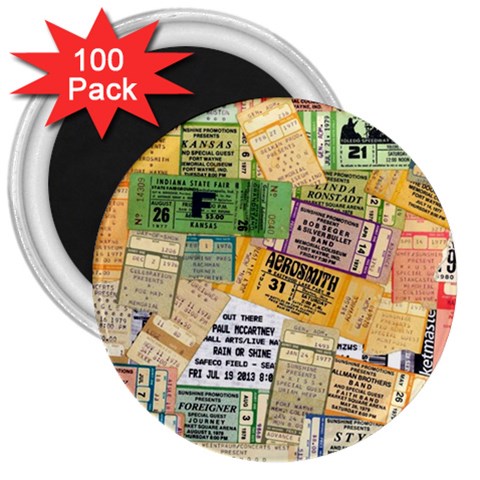 Retro Concert Tickets 3  Button Magnet (100 pack) from ArtsNow.com Front