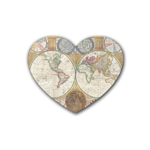 1794 World Map Drink Coasters (Heart) from ArtsNow.com Front