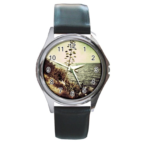 Sète Round Leather Watch (Silver Rim) from ArtsNow.com Front