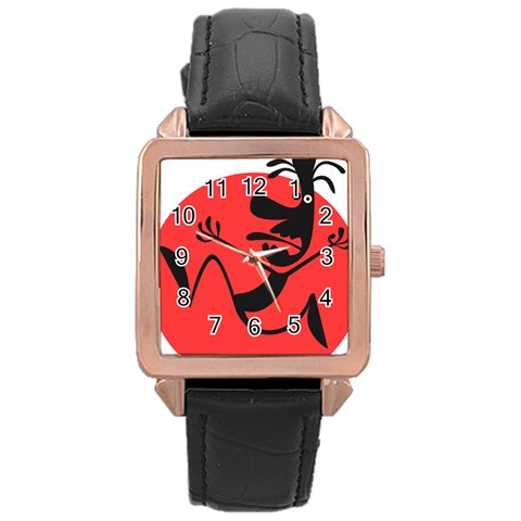 Running Man Rose Gold Leather Watch  from ArtsNow.com Front