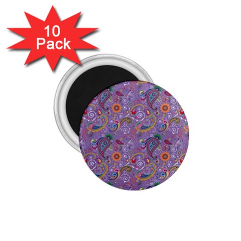 Purple Paisley 1.75  Button Magnet (10 pack) from ArtsNow.com Front