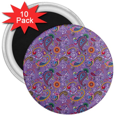 Purple Paisley 3  Button Magnet (10 pack) from ArtsNow.com Front