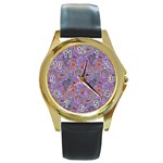 Purple Paisley Round Leather Watch (Gold Rim) 