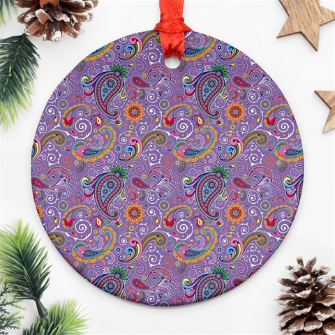 Purple Paisley Round Ornament (Two Sides) from ArtsNow.com Front