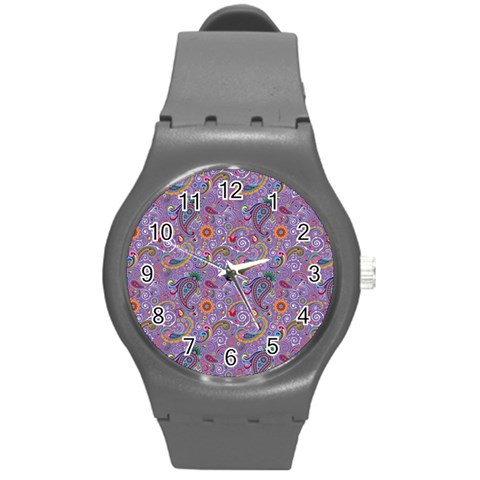 Purple Paisley Plastic Sport Watch (Medium) from ArtsNow.com Front