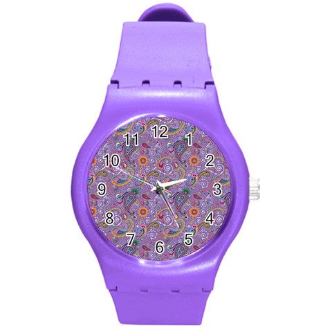 Purple Paisley Plastic Sport Watch (Medium) from ArtsNow.com Front