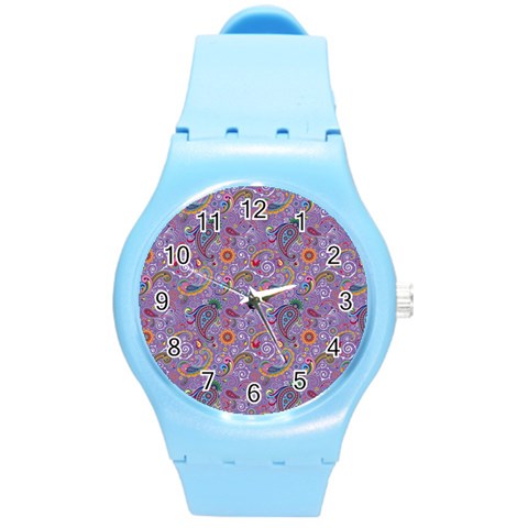 Purple Paisley Plastic Sport Watch (Medium) from ArtsNow.com Front