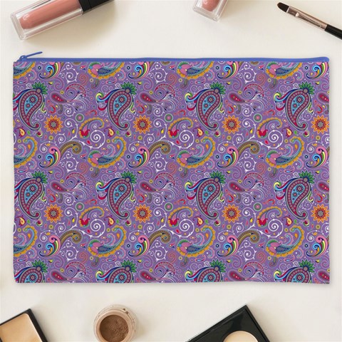 Purple Paisley Cosmetic Bag (XXXL) from ArtsNow.com Front