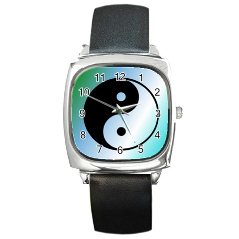 Ying Yang  Square Leather Watch from ArtsNow.com Front