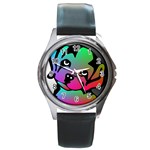 Dog Round Leather Watch (Silver Rim)