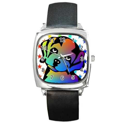 Dog Square Leather Watch from ArtsNow.com Front