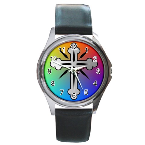 Cross Round Leather Watch (Silver Rim) from ArtsNow.com Front