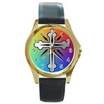 Cross Round Leather Watch (Gold Rim) 