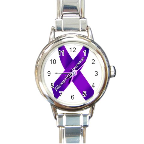 Fibro Awareness Ribbon Round Italian Charm Watch from ArtsNow.com Front