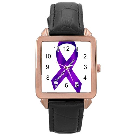 Fibro Awareness Ribbon Rose Gold Leather Watch  from ArtsNow.com Front