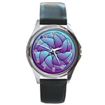 Pattern Round Leather Watch (Silver Rim)