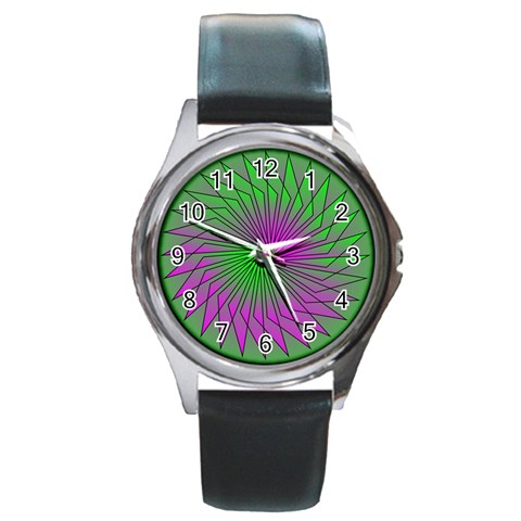 Pattern Round Leather Watch (Silver Rim) from ArtsNow.com Front