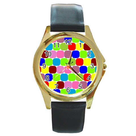 Color Round Leather Watch (Gold Rim)  from ArtsNow.com Front