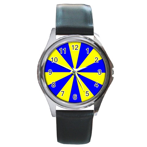 Pattern Round Leather Watch (Silver Rim) from ArtsNow.com Front