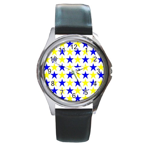 Star Round Leather Watch (Silver Rim) from ArtsNow.com Front