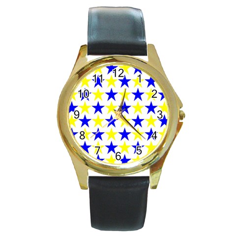 Star Round Leather Watch (Gold Rim)  from ArtsNow.com Front