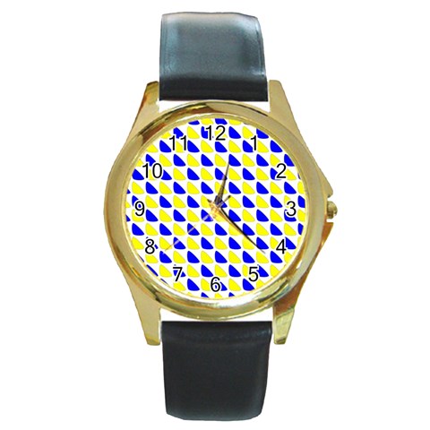 Pattern Round Leather Watch (Gold Rim)  from ArtsNow.com Front