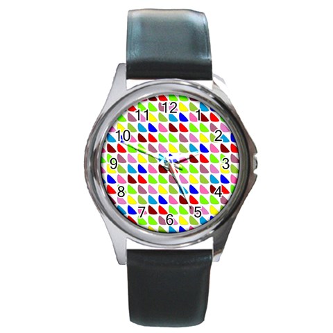 Pattern Round Leather Watch (Silver Rim) from ArtsNow.com Front