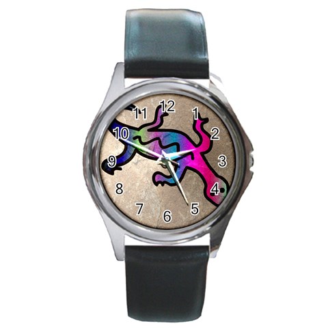 Lizard Round Leather Watch (Silver Rim) from ArtsNow.com Front