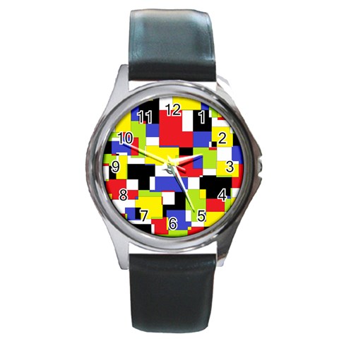 Mod Geometric Round Leather Watch (Silver Rim) from ArtsNow.com Front