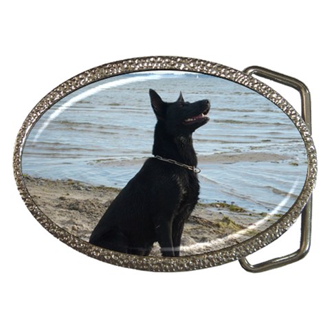 Black German Shepherd Belt Buckle (Oval) from ArtsNow.com Front