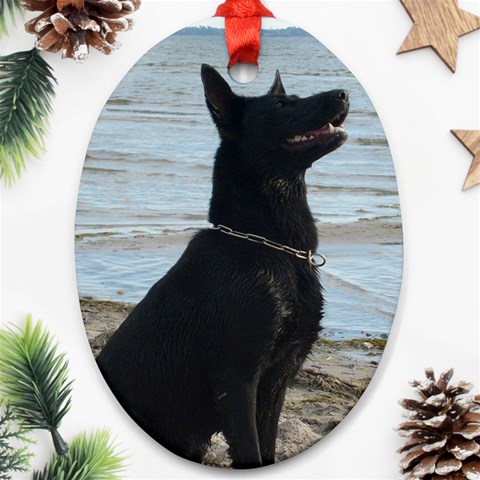 Black German Shepherd Oval Ornament (Two Sides) from ArtsNow.com Back