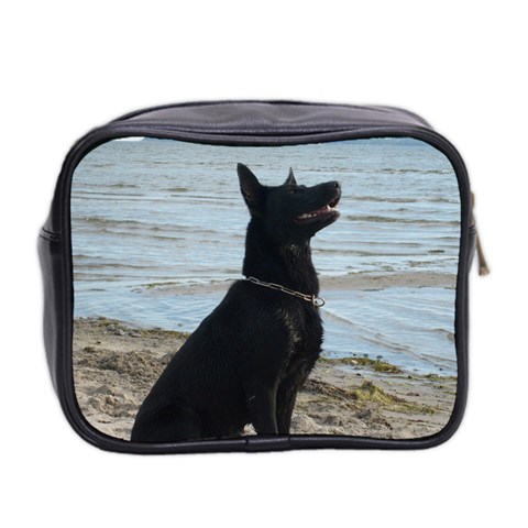 Black German Shepherd Mini Travel Toiletry Bag (Two Sides) from ArtsNow.com Back