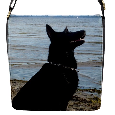 Black German Shepherd Flap Closure Messenger Bag (Small) from ArtsNow.com Front